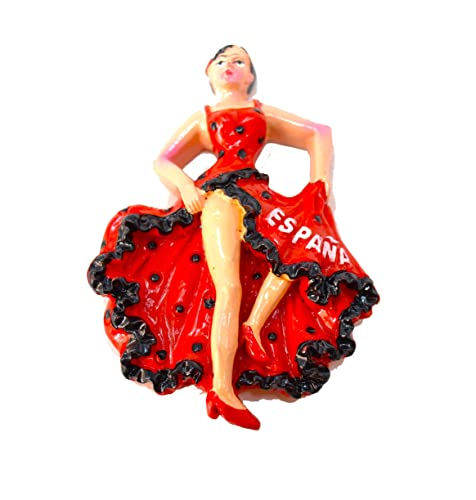 Kühlschrankmagnet. Spanischer Flamenco-Tänzer mit Beinen. Tupfenkleid mit spanischer Flagge und Kastagnettenfigur. Sevillaner Fan von BETTER WITH FRIENDS