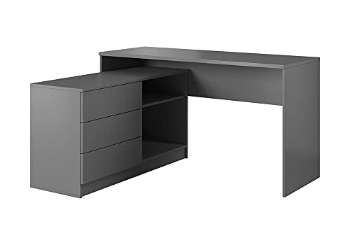 BETTSO - Eckschreibtisch mit Stauraum - Schreibtisch mit Regal und Schubladen - 138cm breit, 110cm tief - Computertisch mit Stauraum für Kinderzimmer, Jugendzimmer, Home Office - Schreibtisch Graphit von BETTSO