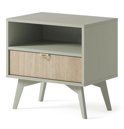 BETTSO - Nachttisch, Beistelltisch, Nachttisch mit 1 Schublade und 1 Ablage, modernes Design, goldene Griffe - FIRR/S54 (Eukalyptus + Skandi-Fischgrätenmuster) BETTSO - Nachttisch, Beistelltisch, Nachttisch mit 1 Schublade und 1 Ablage, modernes Design, goldene Griffe - FIRR/S54 (Eukalyptus + Skandi-Fischgrätenmuster) von BETTSO