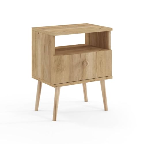 BETTSO - IKON Nachttisch, Nachtschrank mit Holzbeinen - mit Schublade, Ablagefach - Schlafzimmer, Jugendzimmer - Modern, Loft - Kleiner Tisch - Schlafzimmer Möbel, Schrank, Niedrig - Handwerk Eiche BETTSO - IKON Nachttisch, Nachtschrank mit Holzbeinen - mit Schublade, Ablagefach - Schlafzimmer, Jugendzimmer - Modern, Loft - Kleiner Tisch - Schlafzimmer Möbel, Schrank, Niedrig - Handwerk Eiche von BETTSO