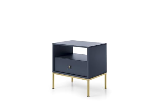BETTSO - Molly - Nachttisch - Schubladenschrank - Nachtschrank - Beistelltisch für Schlafzimmer - Nachtschränkchen - Nachtkästchen - Nachtisch - Modern, Glamour - Dunkelblau mit Goldenen Beinen von BETTSO