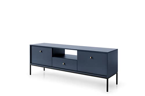 BETTSO - Molly - TV Schrank - TV Ständer - Fernsehschrank mit Schublade, Ablagefach und 2 Türen - Fernsehtisch - Wohnzimmerschrank - Glamour, Matt - Dunkelblau mit Schwarzen Beinen BETTSO - Molly - TV Schrank - TV Ständer - Fernsehschrank mit Schublade, Ablagefach und 2 Türen - Fernsehtisch - Wohnzimmerschrank - Glamour, Matt - Dunkelblau mit Schwarzen Beinen von BETTSO