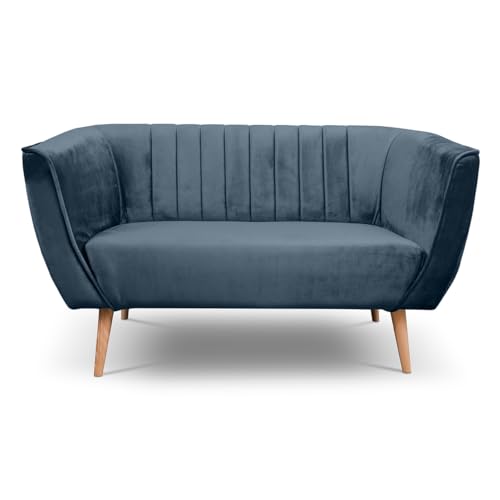 BETTSO-Sofa 2-Sitzer, Kollektion Scandinavian Design, Holzfüße, Couch 2-er, Couchgarnitur, Sofagarnitur, Polstersofa - Wohnzimmer-PIK 2 (Navy Blue) von BETTSO