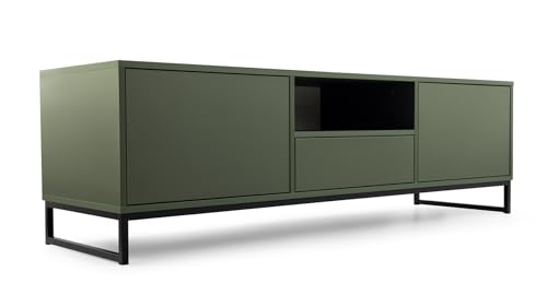 BETTSO - TV Schrank - Fernsehschrank - TV Lowboard - 160cm breit, 48cm hoch - mit 2 Türen, Einer Schublade und offenen Ablage - hohe Metallbeine, Push to Open System - Grün BETTSO - TV Schrank - Fernsehschrank - TV Lowboard - 160cm breit, 48cm hoch - mit 2 Türen, Einer Schublade und offenen Ablage - hohe Metallbeine, Push to Open System - Grün von BETTSO