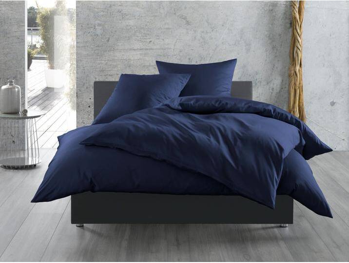 Mako Satin Bettwäsche uni dunkelblau 155x200 von BETTWAESCHE-MIT-STIL