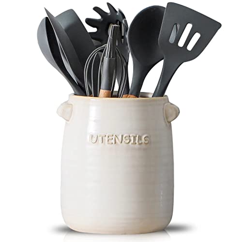 BETTWILL Küchenutensilienhalter, weißer Keramik-Utensilienhalter, großer Keramik-Utensilienhalter für Küchentheke, großer stabiler Utensilientopf, Bauernhaus-Kochutensilienhalter. BETTWILL Küchenutensilienhalter, weißer Keramik-Utensilienhalter, großer Keramik-Utensilienhalter für Küchentheke, großer stabiler Utensilientopf, Bauernhaus-Kochutensilienhalter. von BETTWILL