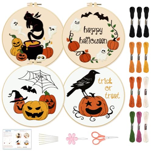 BEUNITONE 4 Stück Halloween Stickset Mit Anleitung Und Materialien. „Happy Halloween“ Text Kürbis Katzen Krähen Muster Sticksets Für Erwachsene Und Anfänger Inklusive Nadeln Faden Sticktuch BEUNITONE 4 Stück Halloween Stickset Mit Anleitung Und Materialien. „Happy Halloween“ Text Kürbis Katzen Krähen Muster Sticksets Für Erwachsene Und Anfänger Inklusive Nadeln Faden Sticktuch von BEUNITONE