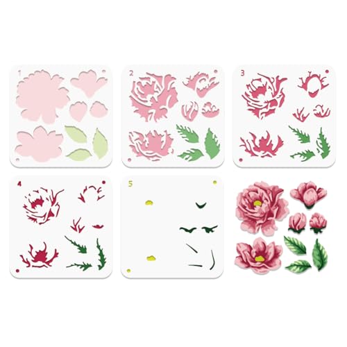 BEUNITONE 5 Stück Blumenschablonen Zum Malen Blumenmuster Malschablone Wiederverwendbare Blumen Schichtschablone 15x15cm Blumendekorationsschablone Zum Malen Auf Holz Wänden Stoffen Und Möbeln von BEUNITONE