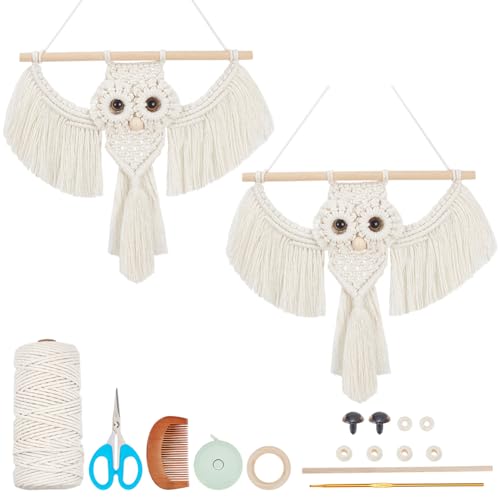 BEUNITONE Makramee-Kits für Erwachsene - 2 Set Anfänger DIY Makramee Kit mit Anleitung, Baumwollseil Eule Dekoration für Wand und Flur von BEUNITONE