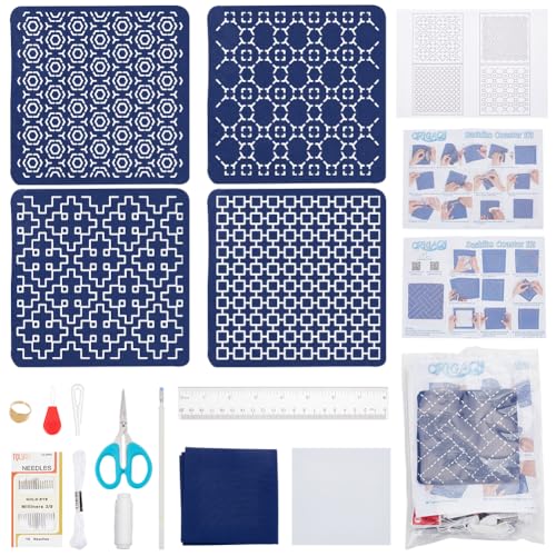 BEUNITONE Sashiko Untersetzer Set Zum Selbermachen Verschiedene Muster Wasserlösliches Sashiko Teematten Untersetzer Set Stickvorlagen Set Sashiko Untersetzer Stickset Für Erwachsene Anfänger von BEUNITONE