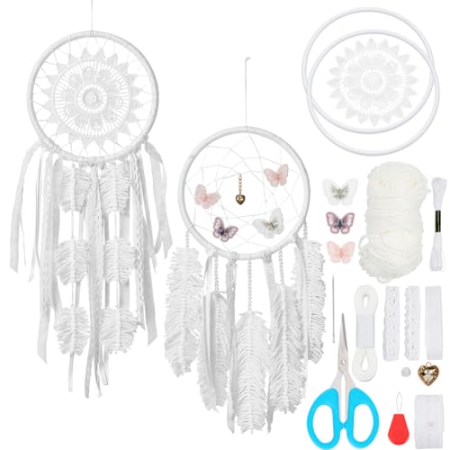 BEUNITONE Traumfänger Mit Weißen Federn Verträumte Und Romantische Heimdekoration Traumfänger Bastelset Bohemian Traumfänger Set Geeignet Für Schlafzimmer Wohnzimmer Hochzeitsfeier Oder von BEUNITONE