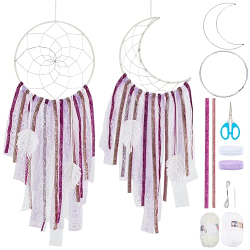 BEUNITONE Traumfänger Set Zum Selbermachen Pink Gypsy Traumfänger Set Zur Wanddekoration Handgefertigte Makramee Traumfänger Sets Farbenfrohe Boho Raumdekoration Für Heimwerkerarbeiten von BEUNITONE