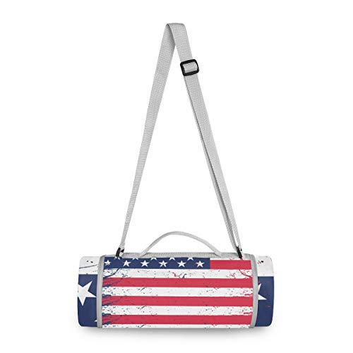 BEUSS Aquarell Usa Flagge Picknickdecke wasserdicht Kreative Runde Picknick-Matte Kampierende Strand Yoga Decken Matten im Freien Faltbar Leicht Matte Decke mit Tragegriff(148cm x 148cm) von BEUSS