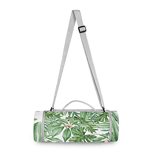 BEUSS Blatt Regenwald Picknickdecke wasserdicht Kreative Runde Picknick-Matte Kampierende Strand Yoga Decken Matten im Freien Faltbar Leicht Matte Decke mit Tragegriff(148cm x 148cm) von BEUSS