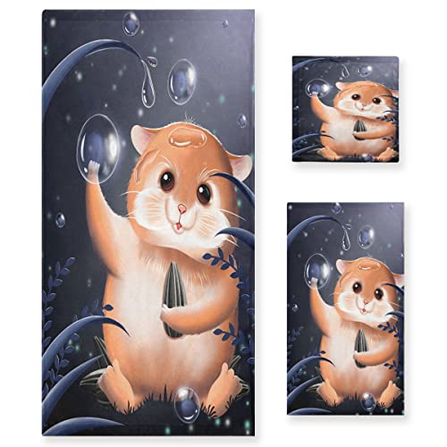 BEUSS Eichhörnchen Tier Katze Süß Handtuchset für Badezimmer 100% Baumwolle(1 Badetuch & 1 Handtuch & 1 Waschlappen) Geruchsresistente hochsaugfähige Handtücher für Mädchen Kinder von BEUSS