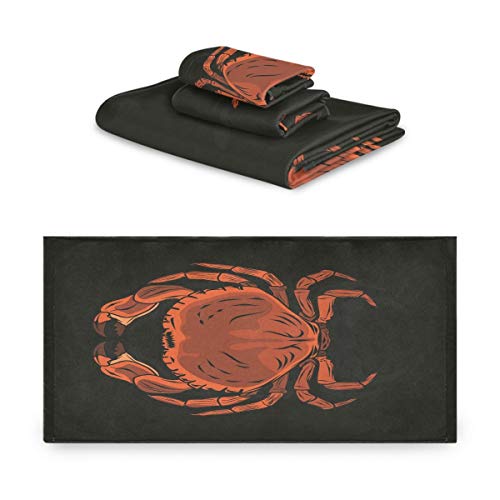 BEUSS Rote Krabbe Schwarz Handtuchset für Badezimmer 100% Baumwolle(1 Badetuch & 1 Handtuch & 1 Waschlappen) Geruchsresistente hochsaugfähige Handtücher für Mädchen Kinder von BEUSS