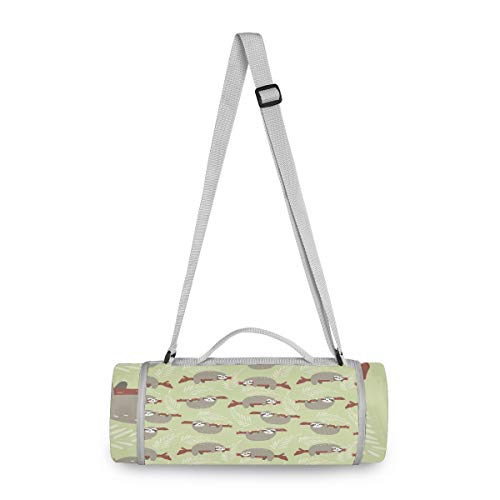 Grünes Blatt Faultier Picknickdecke wasserdicht Kreative Runde Picknick-Matte Kampierende Strand Yoga Decken Matten im Freien Faltbar Leicht Matte Decke mit Tragegriff (148cm x 148cm) von BEUSS