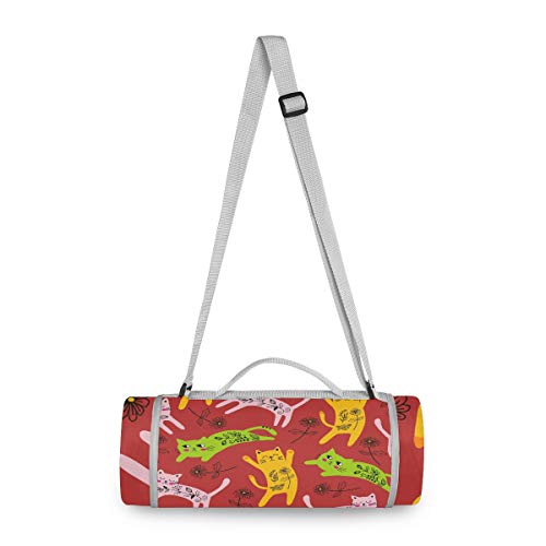 Niedliche Katzenblume Kätzchen Kätzchen Picknickdecke wasserdicht Kreative Runde Picknick-Matte Kampierende Strand Yoga Decken Matten im Freien Faltbar Leicht Matte Decke mit Tragegriff(148cm x 148cm) von BEUSS