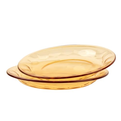 BEVIEVER 23 cm-Premium-Glas-Salatteller-Set, 2er-Pack Bernsteinfarbe-Glasteller, Glasteller für Abendessen, Salat, Obst, spülmaschinen- und mikrowellengeeignet von BEVIEVER