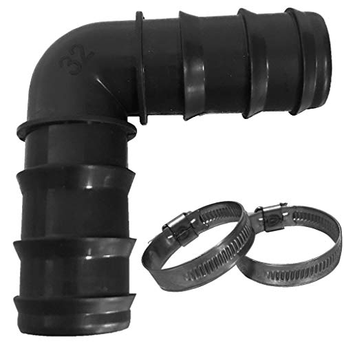 BEVO Winkel 90° Schlauchverbinder Pool Garten Schlauchtülle für Schlauch Ø 32mm (Winkel Ø32mm + 2 Schlauchschellen) von BEVO