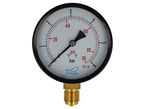 Manometer, Stahlblech, schwarz lackiert, Anschluss unten d 100 mm 0 bis 6 bar bar von BEVO