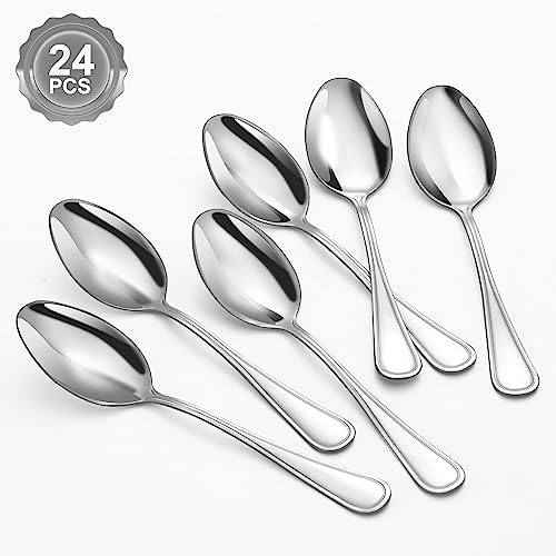 BEWOS 24 Stück Suppenlöffel Set, 20,3cm(8 Zoll) Löffel Set, Edelstahl Esslöffel, Spiegelpoliert Tafellöffel, Spülmaschinenfest, Silber Löffel für Haus, Küche oder Restaurant von BEWOS