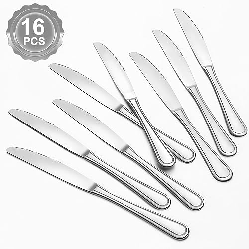 BEWOS 16 Stück Tafelmesser, 23CM Tischmesser, Buttermesser aus Edelstahl, Kostengünstiges Besteck Messer, Geeignet für Haus/Restaurant/Küche, Spülmaschinenfest & Spiegelpoliert von BEWOS