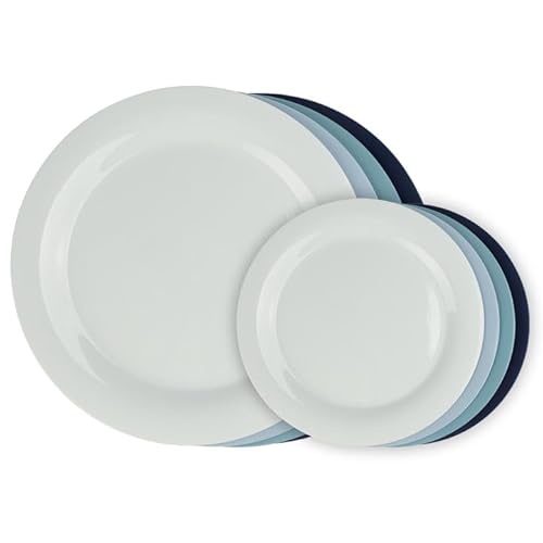 BEWOS 8 Stück plastikteller mehrweg, 9.3”(4 Stück) & 6.3”(4 Stück) Unzerbrechliches Speiseteller Set, Kunststoffteller aus PP, dauerhafte essteller für Salat und Pasta, Mikrowellen & Spülmaschinenfes von BEWOS