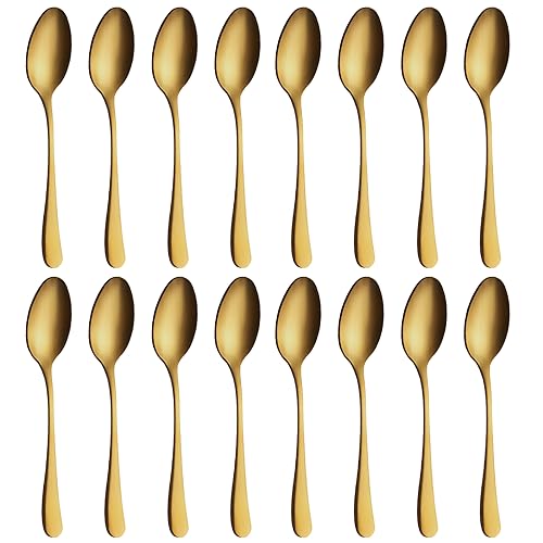 BEWOS Matte Gold teelöffell 16 Stück, 13,7 Cm / 5,39 Inch Edelstahl Löffel, Ausgezeichnete Serie von kaffeelöffel, Spülmaschinenfest dessertlöffel, Ideal für Haushalte, Restaurants, Parteien, etc von BEWOS
