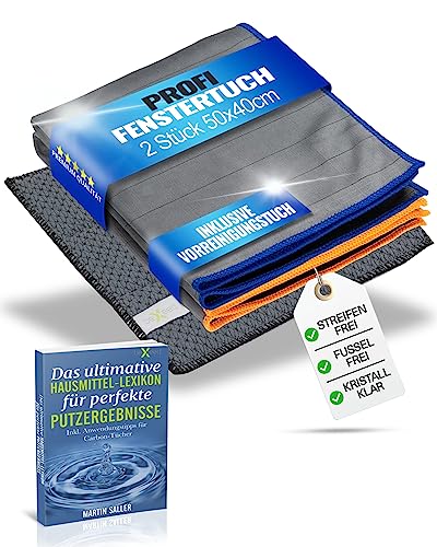 BEXEED® XXL Fenstertücher [2 Stück] 400GSM inklusive Vorreinigungstuch | Carbon-Mikrofaser Fenstertücher für 100% streifenfreie Fenster | Fenstertuch streifenfrei für strahlende Sauberkeit | 50x40cm von BEXEED