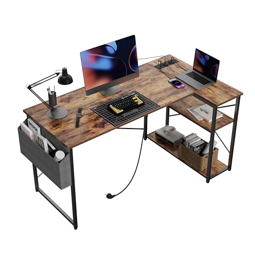 BEXEVUE Eckschreibtisch mit Steckdosenleiste – 100x70 cm Ergonomic Kleiner L-förmiger Ablagefächer, Umkehrbarer PC Ecktisch Computertisch, Corner Gaming Tisch für Studium Arbeit Zuhause Schlafzimmer von BEXEVUE