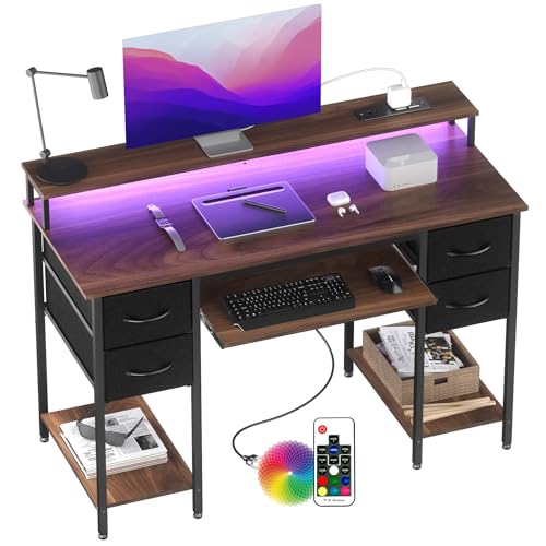 BEXEVUE Gaming Schreibtisch mit Steckdosen LED - 120x50 cm Moderner Computertisch mit Tastaturablage, 4 Umkehrbare Schubladen, Großes Lagerregal zum Lernen Spielen Arbeiten Schlafzimmer Heimbüro BEXEVUE Gaming Schreibtisch mit Steckdosen LED - 120x50 cm Moderner Computertisch mit Tastaturablage, 4 Umkehrbare Schubladen, Großes Lagerregal zum Lernen Spielen Arbeiten Schlafzimmer Heimbüro von BEXEVUE