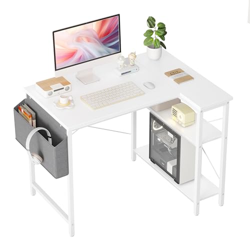 BEXEVUE L-förmiger Schreibtisch – 100x70 cm Gaming Tisch mit Ablagefächer, Umkehrbarer PC Ecktisch Computertisch, Corner Gaming Tisch für Studium Arbeit Zuhause Schlafzimmer, Weiß von BEXEVUE
