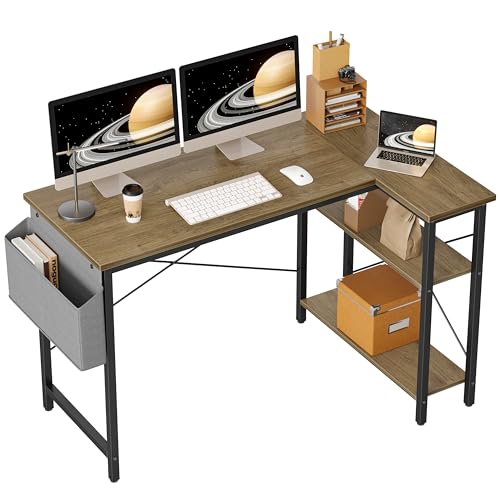 BEXEVUE L-förmiger Schreibtisch – 120x70 cm Gaming Tisch mit Ablagefächer, Umkehrbarer PC Ecktisch Computertisch, Corner Gaming Tisch für Studium Arbeit Zuhause Schlafzimmer, Grey von BEXEVUE