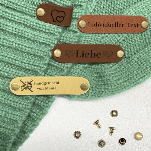 10 Stück Personalisierte Leder Handgemachte Etiketten mit Nieten,Benutzerdefinierte Namensschilder für Stricken,DIY Handgemachte Etiketten für Häkeln Kleidung Hüte Schals Handschuhe von BEXOA