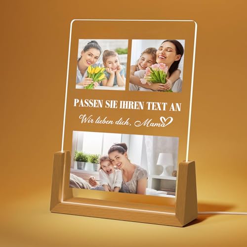 Individuelle Muttertagsgeschenke für Mama – Personalisiertes Nachtlicht aus Acryl mit Bild- und Textrahmen für Mama-Paare (Style01-MAMA) von BEXOA