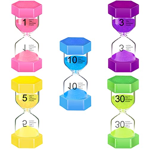 BEYAOBN Buntes Sanduhren Set 5 Farben für Kinder Neue Stundenglas 1 Min 3 Min 5 Min 10 Min 30 Min Zeitmesser für Klassenzimmer, Küche, Spiele, Home Office Dekoration,Kreative Geschenke von BEYAOBN