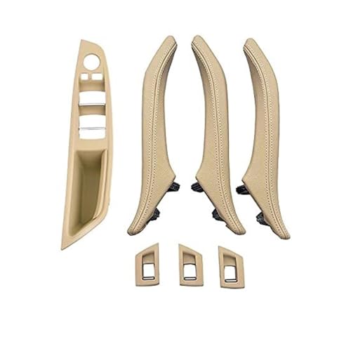 BEYEPZNZCK Auto Innengriffabdeckung 7-teiliges Innentür-Fensterheber-Panel-Trimm-Zuggriff Für 5er F10 F11 F18 520-535 Rot_Braun Set(‎Beige 7pcs Set) von BEYEPZNZCK