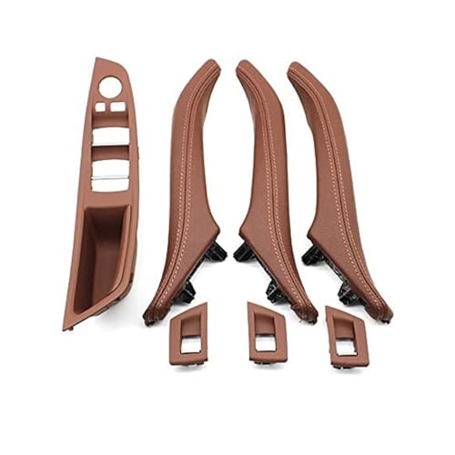 BEYEPZNZCK Auto Innengriffabdeckung 7-teiliges Innentür-Fensterheber-Panel-Trimm-Zuggriff Für 5er F10 F11 F18 520-535 Rot_Braun Set(‎Brown 7pcs Set) von BEYEPZNZCK