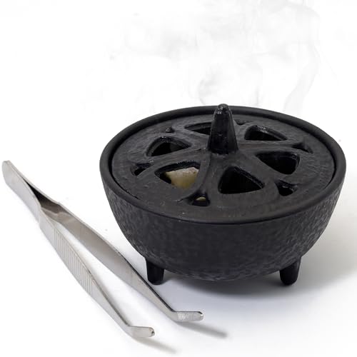 BEYLAB Räucherstäbchenhalter aus Gusseisen mit Lotusblüte Deckel, vielseitiger Halter für jedes Räucherstäbchen, Räucherkegel, Harze, Traditionelles japanisches Zen Dekor Aromatherapie und Achtsamkeit von BEYLAB