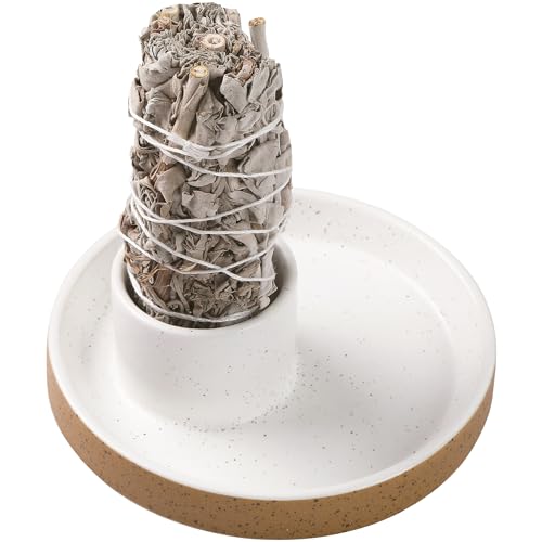 BEYLAB Salbei räuchern Halter weisser weißer Salbei zum Keramik Räucherstäbchen Halterung, Palo Santo Halter, räucherschale, Kerzen, Smudge, weihrauchbrenner minimalistische deko (Gesprenkelt Weiß) von BEYLAB