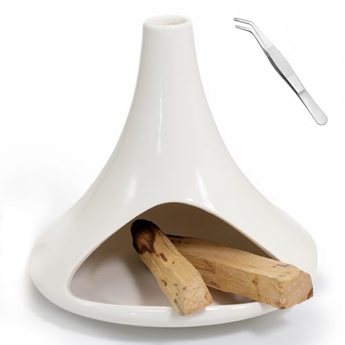 BEYLAB Tonskulptur Salbei räuchern Palo Santo Halter Keramik weisser weißer Salbei zum Räucherkegel Räucherstäbchen Halterung, räucherschale, Smudge, weihrauchbrenner (Glänzend Weiß) von BEYLAB