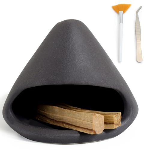 BEYLAB Tonskulptur Salbei räuchern Palo Santo Halter Keramik weisser weißer Salbei zum Räucherkegel Räucherstäbchen Halterung, räucherschale, Smudge, weihrauchbrenner Räucherstäbchenhalter - Schwarz von BEYLAB