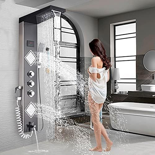 Luxus-Badezimmer-Duscharmatur Aus Gebürstetem Nickel, Duschpaneel, Säule, Badewannen-Mischbatterie Mit Handbrause-Temperaturbildschirm von BEYSG