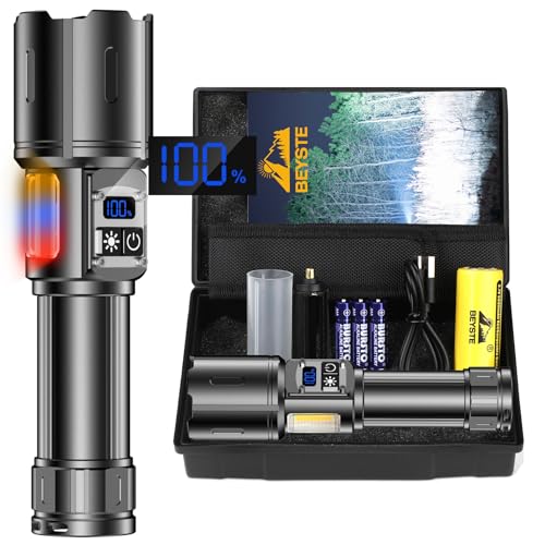 BEYSTE Taschenlampe LED Aufladbar, LED Taschenlampe Extrem Hell 1000000 Lumen, Starke Taktische Taschenlampen Batteriebetrieben USB, 9 Modi, mit COB Seitenlicht, Stufenloses Dimmen FüR Camping Outdoor von BEYSTE