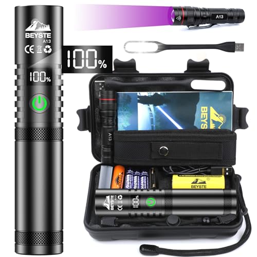 BEYSTE Taschenlampe LED Aufladbar, LED Taschenlampe Extrem Hell 30000 Lumen, Starke Taktische Taschenlampe USB C Batteriebetrieben, Sehr Helle Wasserdicht Taschenlampen für Outdoor Notfäll Camping von BEYSTE