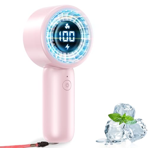 BEYYON Turbo Handventilator, Leistungsstarker tragbarer Ventilator mit LED Anzeige, 4 oz leicht, 5 Stufen, USB-Akku Aufladbar Hand Ventilatoren Mini (Pink) von BEYYON