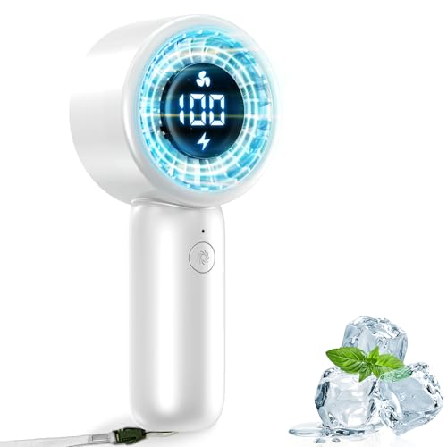 BEYYON Turbo Handventilator, Leistungsstarker tragbarer Ventilator mit LED Anzeige, 4 oz leicht, 5 Stufen, USB-Akku Aufladbar Hand Ventilatoren Mini (Weiß) von BEYYON