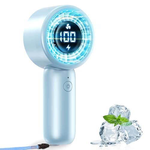 Turbo Handventilator, Leistungsstarker tragbarer Ventilator mit LED Anzeige, 4 oz leicht, 5 Stufen, USB-Akku Aufladbar Hand Ventilatoren Mini (Blau) von BEYYON