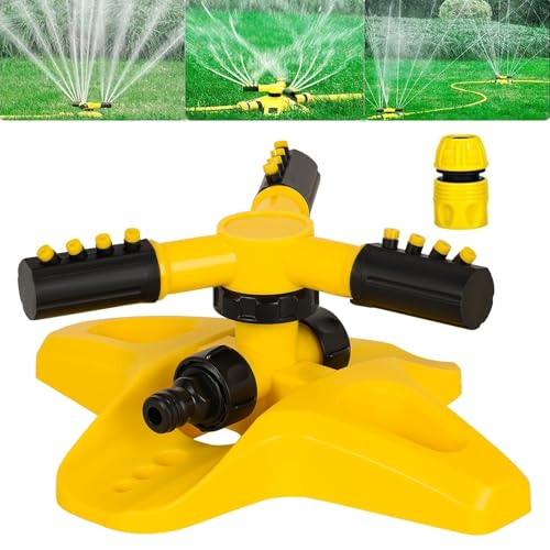 Gartensprinkler, 360° Drehbarer Automatischer Rasensprinkler mit 3 Verstellbaren Armen Wassersprinkler Aufsatz für Gartenschlauch Sprinkler Bewässerungssysteme für Rasenbewässerung Pflanzenbewässerung von BEZHGOC